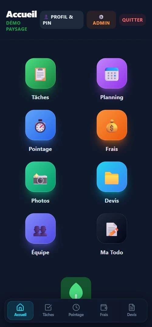 OSSA sur téléphone : accès aux tâches, au planning, au pointage, aux frais et aux photos